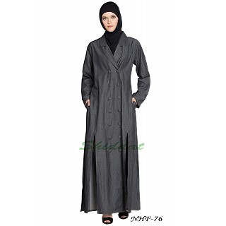 Front open Denim coat abaya- Dark Grey
